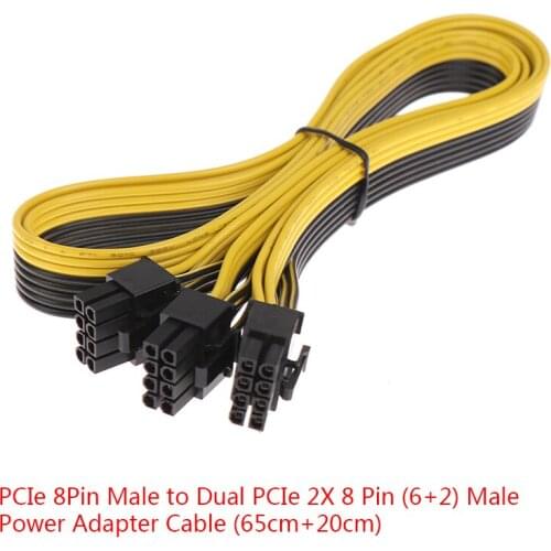 65cm+20cm Standard 18AWG Pcie 8pin (6+2) Male To Dual Power Adapter Cable For Evga Supply