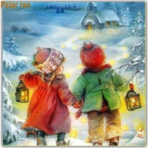 Diamond painting cross stitch portrait 5 Square\Round diamond mosaic Rhinestone Full Diamond embroidery Child picking a lantern