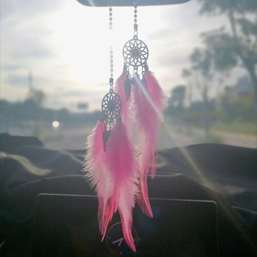 Car Mini Dream Catcher Accessories Interior gift For Girls Feather Mirror Hanging Pendant In Auto Ethnic Home Decor Car Ornament