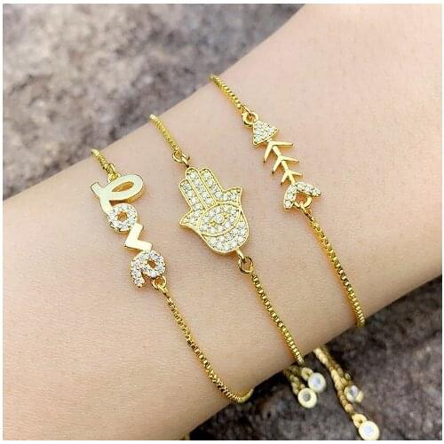 Love hand palm multicolor crystal micro pave cz zircon cubic zirconia Bracelet Adjustable silicone Snake Chain Jewelry d23
