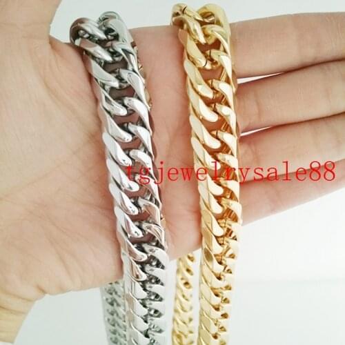 Fashion Silver Color Gold Color 13/16mm Curb Cuban Chain Necklace Or Bracelet 316L Stainless Steel Biker Mens Jewelry 8-40"