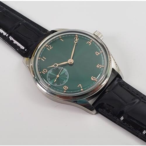 Watch Manual Mechanical Green sterile Dial Free Shipping Stainless Steel Case Movement Business Mens Leather Strap S523