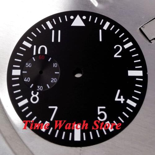 38.9mm black sterial dial fit 6497 movement Watch dial Luminous white marks D01