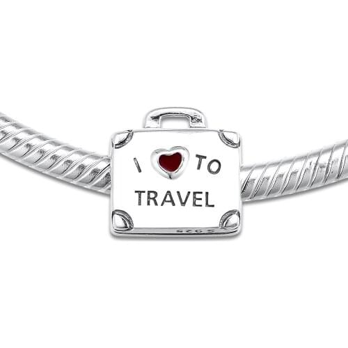 DIY Fits for Pandora Charms Bracelets I Love Travel Beads 100% 925 Sterling-Silver-Jewelry Free Shipping