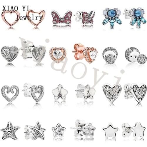 XIAOYI 2020 new100% s925 love snow lovely sweet bow star pink flower new earring fashion high quality gift female