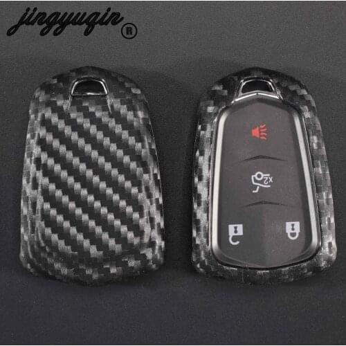 Jingyuqin Carbon Silicone Car Key Fob Case Cover For Cadillac ATS CT6 CTS DTS XT5 Escalade ESV SRX STS XTS ELR 2014 2015 2016