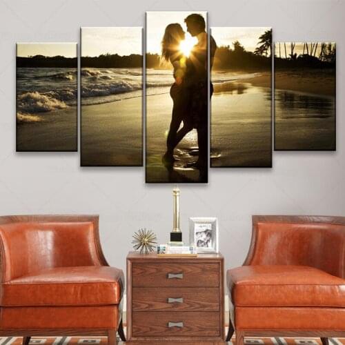 Painting Modern Art Live Wall Decoration 5 Panels Lovers Under The Sunrise Landscape Photo Canvas Modular Picture Poster
