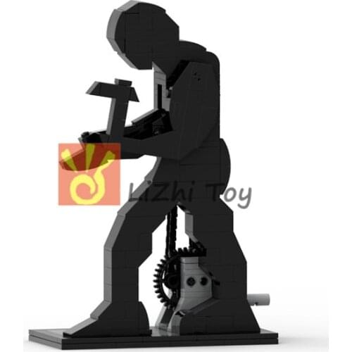 MOC 6587 Gear Drive Hammering Man Sculpture Building Block Model DIY Bricks Kids Brain Games IdeaToys for Children Gifts