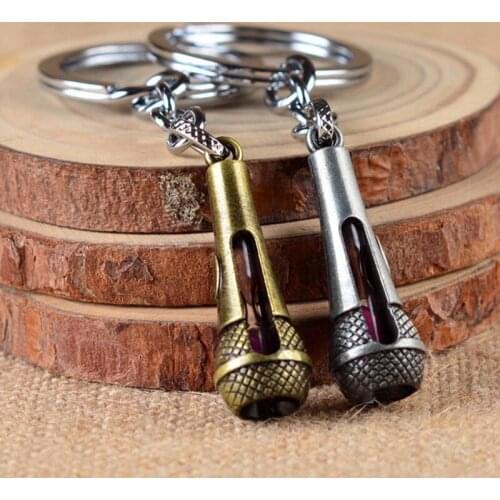 Hot Singer Microphone Strings Keychain Creative Metal Alloy Music Microphone Voice Charm Pendant Keyring Key Chain