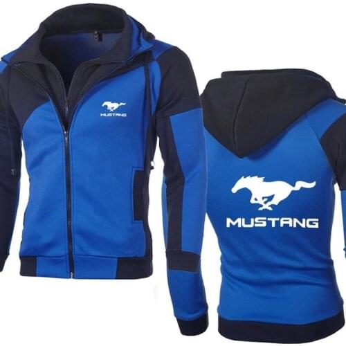 For Mustang Hoodie Sweatshirt Jacket Men Fashion for Ford Logo Zipper Hoodie Cotton Double Zipper Sweatshirt Coat Outerwear W