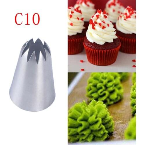#C10 Large Size Piping Close Star Nozzle Cake Cream Decoration Stainless Steel Icing Tips Cupcake Pastry Kitchen Tool New