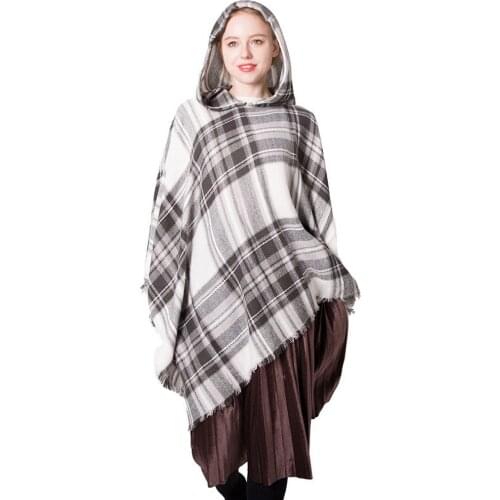 2019 New seven color Plaid hooded Ponchos and Capes Black White Red Air conditioning shawl Winter Scarf Women