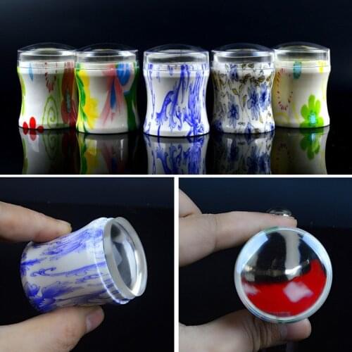 New Design Pure Clear Jelly Silicone Nail Art Stamper Scraper with Cap Transparent Nail Stamp Stamping Tool