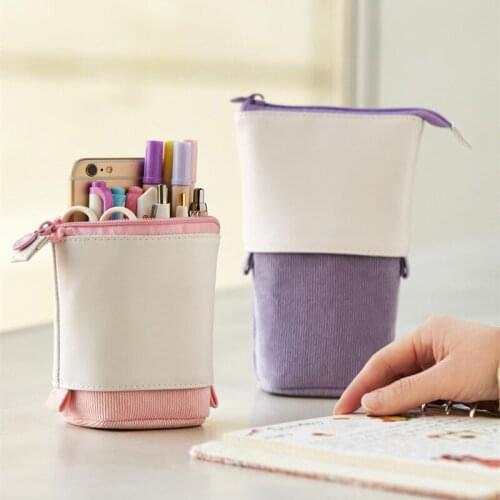 Creative Retractable Pencil Case Kawaii Solid Color Pen Case Cute Pen Holder School Stationery Storage Bag Pen Bag Gifts for Kid
