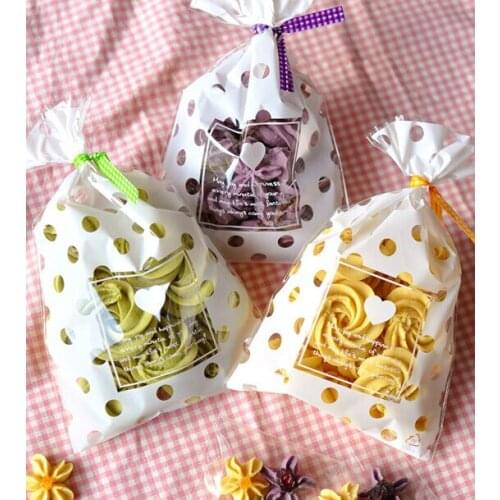 PASAYIONE Polka Dot Plastic Bags With Personal Customized Seal 10*19cm Biscuit Snacks Cookies Toast Container Gift Bag Organza
