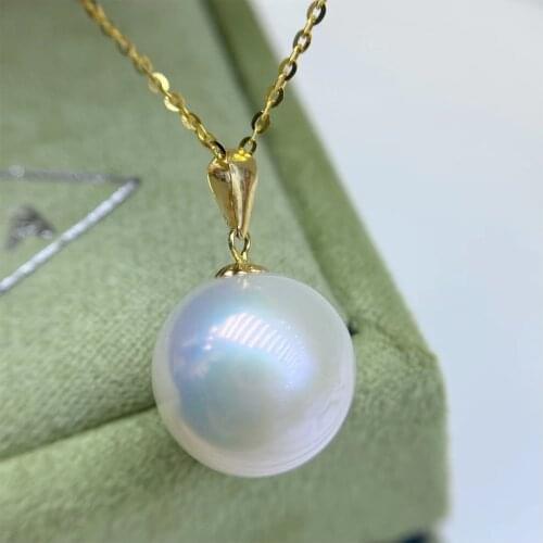 HENGSHENG Edison 12-13mm Round Nature Fresh Water White Pearls Pendant ,18k Gold With Free Chain Fine Jewelry
