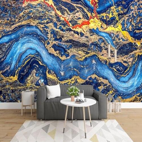 Custom 3D Photo Wallpaper Modern Blue Marble Pattern Background Wall Living Room Golden Abstract Mural Wallpaper Papel De Parede