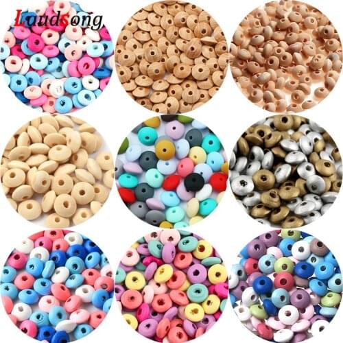 Various Silicone Wood Lentils Beads Round Flat Loose Spacer Beads For Jewelry Making DIY Child Necklace Bracelet Accessories
