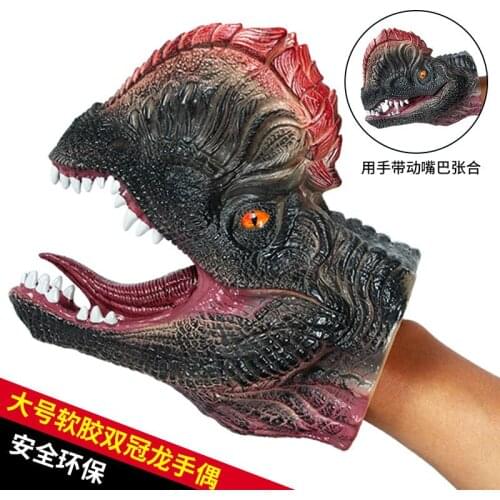 Realistic Dinosaur Hand Puppet for Stories Soft Rubber Animal Head Hand Puppet Dilophosaurus Model Figure Toy for Children Gift