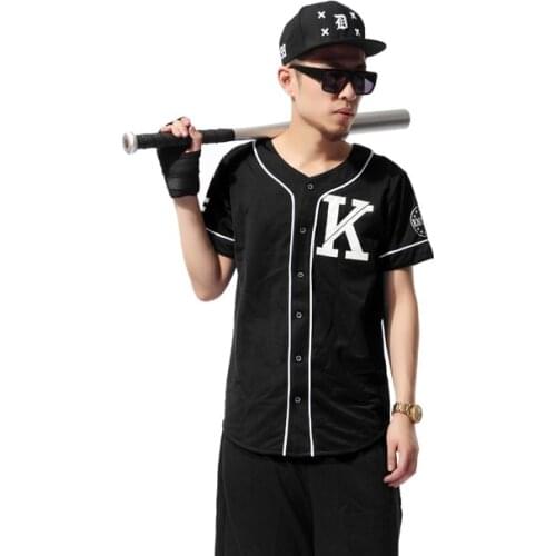 Mens Short sleeve Hip hop KNYEW Shirts Summer Casual Fashion Slim Male Baseball Jersey Shirts Button Cardigan Brand Clothing
