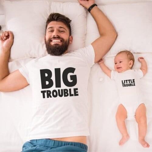 Daddy and Me Shirts Like Father Like Son Shirts Copy Paste Big Trouble and Little Trouble Print Funny Family Matching Outfits