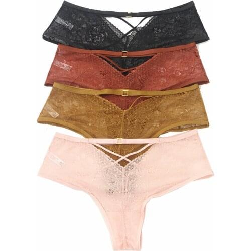 Sexy Lace Cross Bandage Panties Women Hight Waist Underpants Seamless Thong Underwear Transparent Hollow Lingerie G String