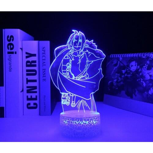 Fullmetal Alchemist Anime Figure Edward Elric Night Light 3D LED Color Changing Kids Bedroom Decorative USB White Base Desk Lamp