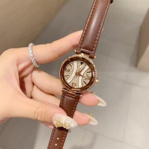 Vintage Brown Leather Strap Watches for Women Personalized Abstract H Face Crystals Wrist watch Waterproof Quartz Watch Faceted