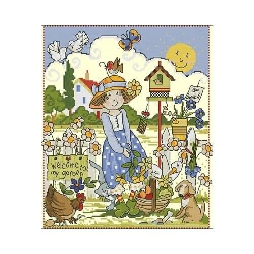 Magazine-Girl in the Garden (14CT) Needlework,For Embroidery,DIY 14CT Unprinted Arts Cross stitch kits Set Cross-Stitching
