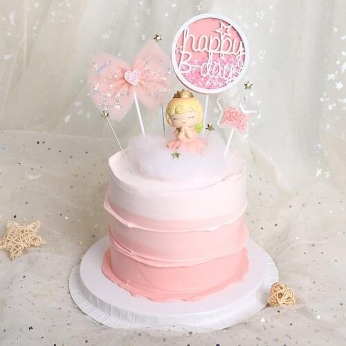 1/2/3PCS Shinning Bow Cake Toppers Happy Birthday Cake Topper For Kids Birthday Party Baby Shower Decoration Cupcake Supplies