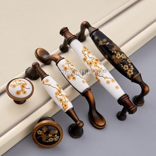 10PCS Retro European Ceramic Printing Kitchen Cabinet Door Handles Cupboard Wardrobe Drawer Wine Cabinet Pulls Handles and Knobs