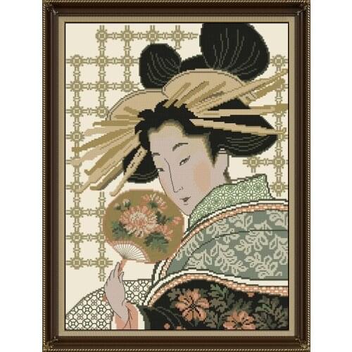 14/16/18/27/28 Gold Collection Counted Cross Stitch Kit Geisha with Fan Japanese Woman Lady Girl riolis Riolis 100-019