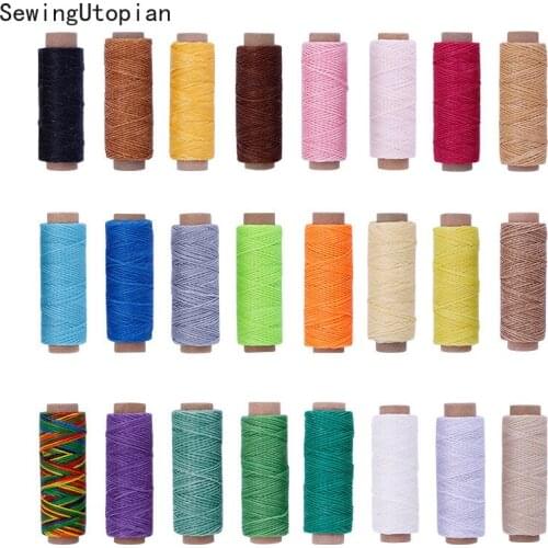 24PCS 150D 50M Leather Sewing Waxed Thread Flat Waxed Sewing Thread Wax Line Stitching Thread for Leather Craft DIY