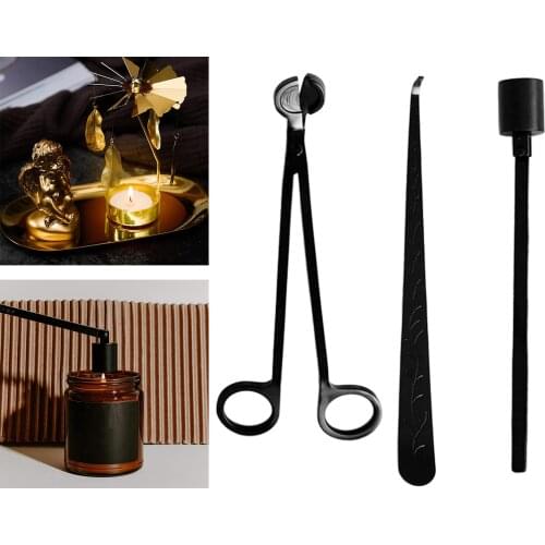 3Pcs/Set Black Candle Wick Trimmer Snuffer Dipper Candlewick Oil Lamp Cutter Hook Extinguish Tool Kit Accessory Home Decoration