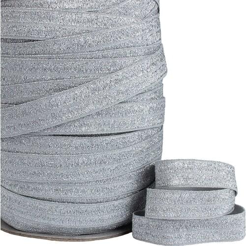 50 yards/lot) Flora Ribbons grey metallic foe fold over elastic for garment