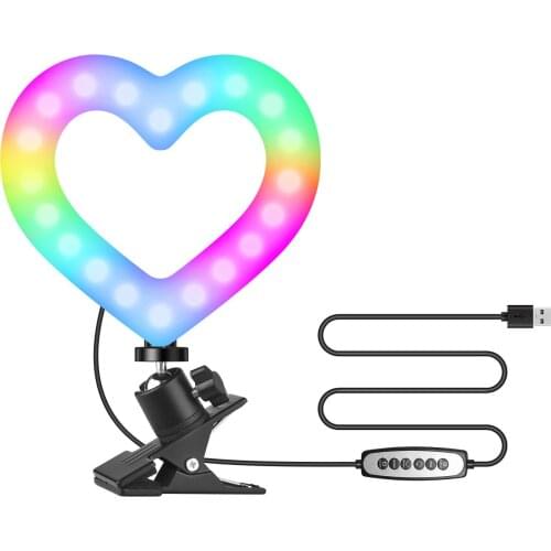 6 Inch RGB Video Light Heart-Shaped LED Fill Light Clip-on Laptop Conference Lighting USB for Live Streaming Online Selfie Vlog