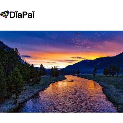 DIAPAI Diamond Painting 5D DIY 100% Full Square/Round Drill "Tree river scenery" Diamond Embroidery Cross Stitch 3D Decor A24306