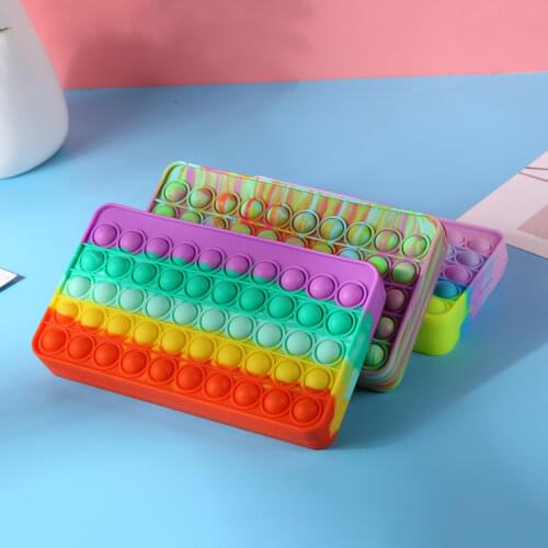 Pencil Case Bubbles Fidget Toy Silicone Large Simple Dimmer Fidget Toys Kids Anti Stress Relief Game Tie Dye Pen Bag Children