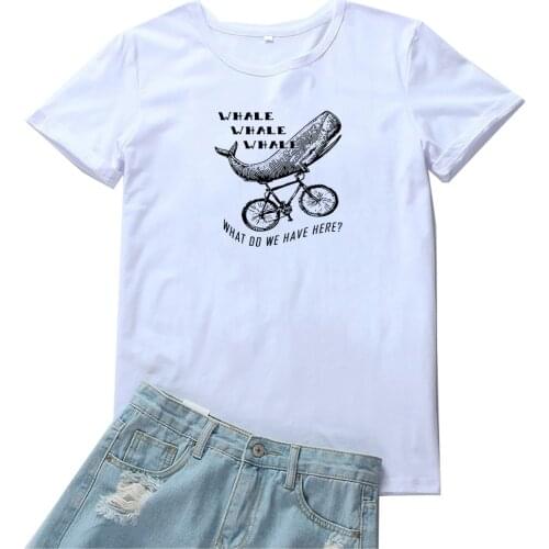 What Do We Have Here T Shirt Women Whale Riding A Bicycle Tshirt Women Tops Loose Funny Animal Print Pattern Tee Shirt Femme