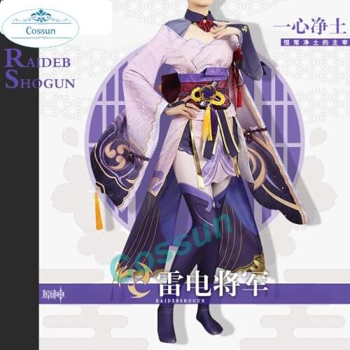 Game Genshin Impact Shogun Raiden Cosplay Costume Fashion Purple Kimono Unisex Halloween Party Role Play Clothing Custom-Make