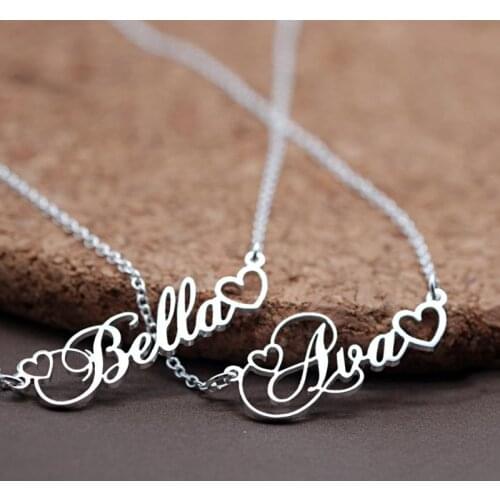Name Necklace Personalized Custom Double Empty Heart Nameplate Pendant Necklace Stainless Steel Jewelry Romantic Gifts For Women