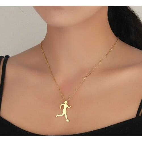 Statement Stainless Steel Runner Necklaces for Women Running Figure Pendant Inspirational Sport Jewelry Gift