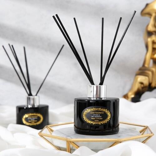 120ml No Fire Aromatherapy Essential Oil Set Reed Diffuser with Black Rattan Sticks Painted Glass Citrus Berries Secret Forest