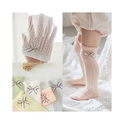 Baby Girl Knee High Socks 2020 Autumn Solid Soft Cotton Socks Breathable Mesh Ruffled Sock with Cute Bow