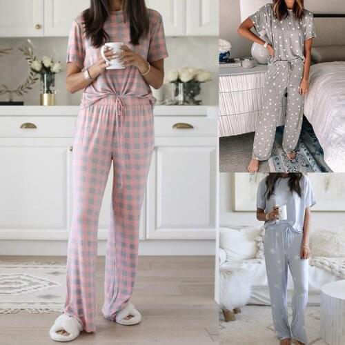 2021Spring and Summer New Womens Pajamas Short-sleeved Round Neck Printed Casual Home Wear Pijamas Women Sleepwear Sleep Tops