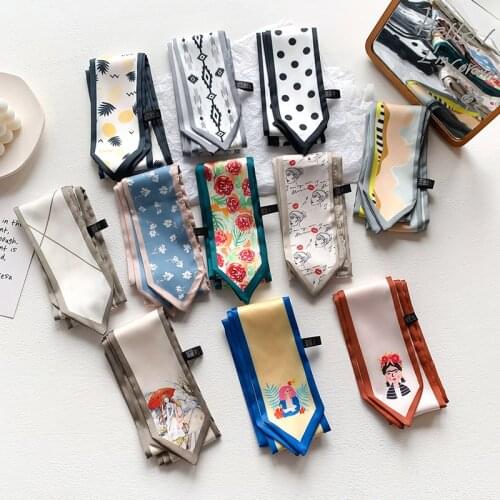 New Refreshing Literary small silk scarf female hair band slender long strip streamer tied bag belt decorative scarf gift
