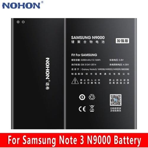 Original NOHON Li-ion Battery For Samsung Galaxy Note 3 Note3 N9000 N9006 N9005 N9009 No NFC 3200mAh Replacement Bateria Batarya