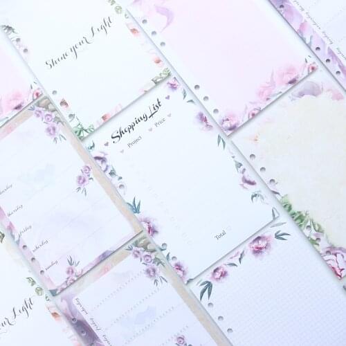Domikee cartoon flower pattern 6 holes refilling inner papers for binder spiral notebook:blank,weekly planner,shopping list A5A6
