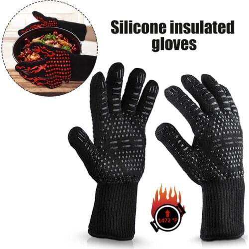 Home BBQ Gloves High Temperature Resistance Kitchen Oven Mitts Fireproof Barbecue Heat Insulation Microwave Oven Gloves