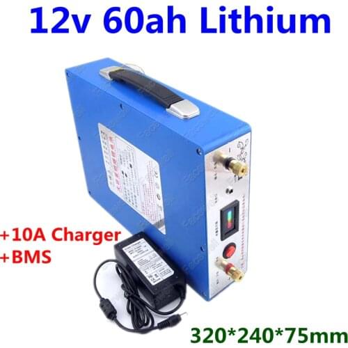 Rechargeable 12V 60Ah Lithium ion battery 12v 60ah with BMS 3S for laptop power bank inverter jump starter+10A Charger